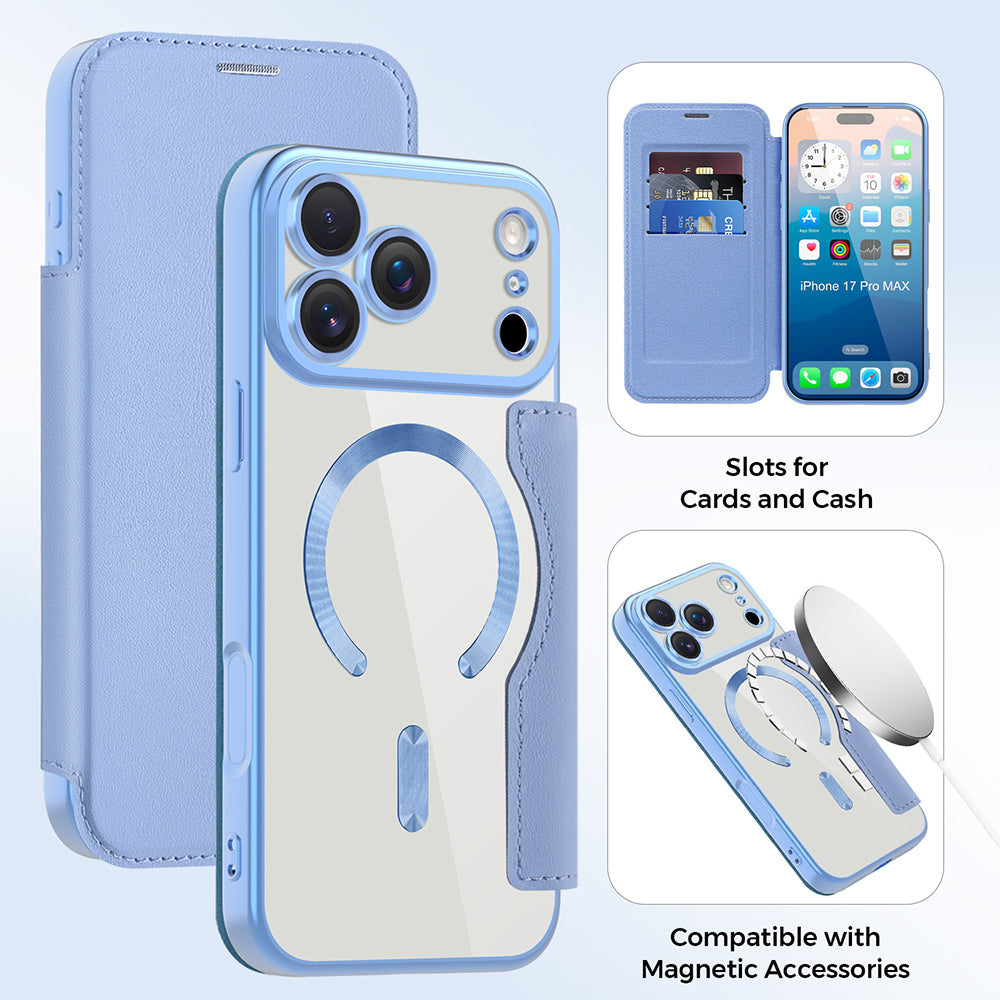 MagSafe Case for Apple iPhone 17 Pro Max, Techsuit, SmartMag Book, Blue