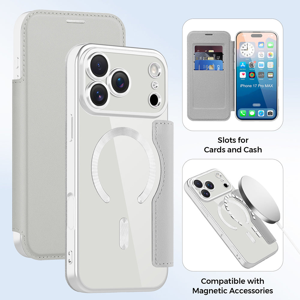 MagSafe Case for Apple iPhone 17 Pro Max, Techsuit, SmartMag Book, Gray