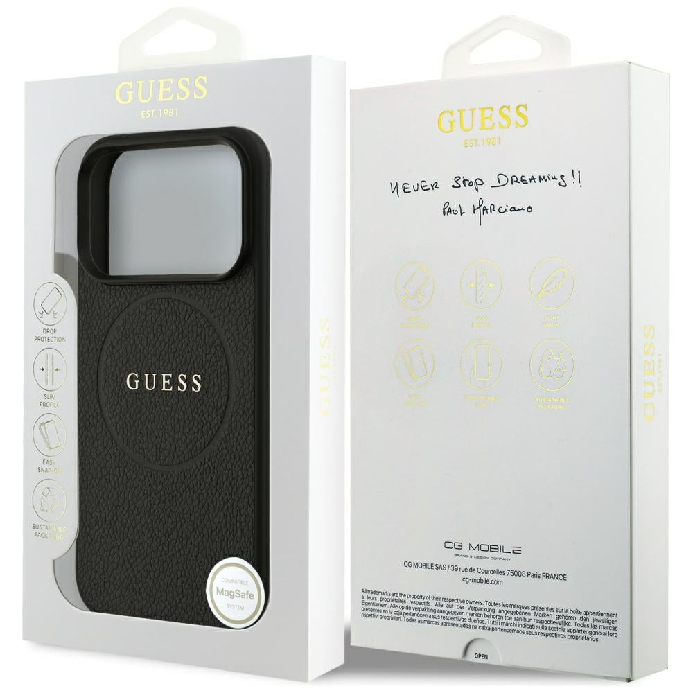 MagSafe Case for Apple iPhone 18 Pro / 17 Pro, Guess, Grained Gold Ring, Black