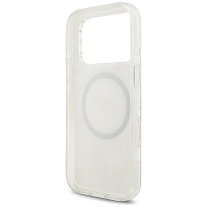MagSafe Case for Apple iPhone 18 Pro / 17 Pro, Guess, IML Flowers Electroplated with Pearl Strap, White