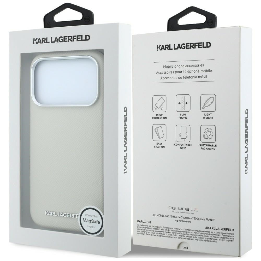 MagSafe Case for Apple iPhone 18 Pro / 17 Pro, Karl Lagerfeld, Grained Elongated Logo, Beige