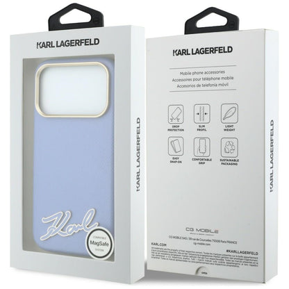 MagSafe Case for Apple iPhone 18 Pro / 17 Pro, Karl Lagerfeld, Grained Resin Sign Logo, Blue