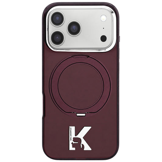MagSafe Case for Apple iPhone 18 Pro / 17 Pro, Karl Lagerfeld, IML Ring Stand Kameo Metal, Burgundy