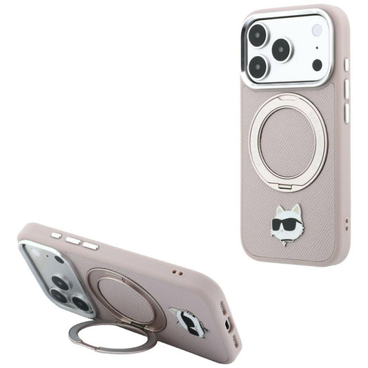 MagSafe Case for Apple iPhone 18 Pro / 17 Pro, Karl Lagerfeld, Ring Stand 360 Choupette Pin, Pink