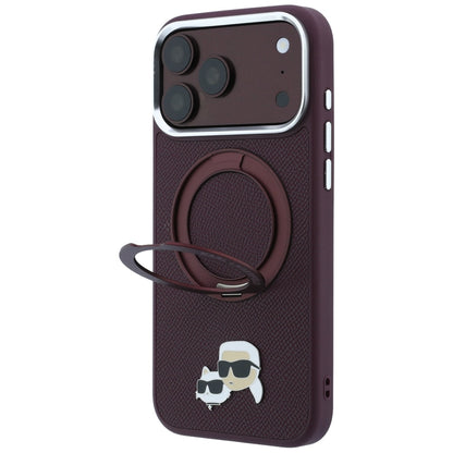 MagSafe Case for Apple iPhone 18 Pro / 17 Pro, Karl Lagerfeld, Ring Stand 360 Karl & Choupette Pin, Burgundy
