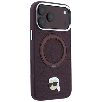 MagSafe Case for Apple iPhone 18 Pro / 17 Pro, Karl Lagerfeld, Ring Stand 360 Karl Pin, Burgundy