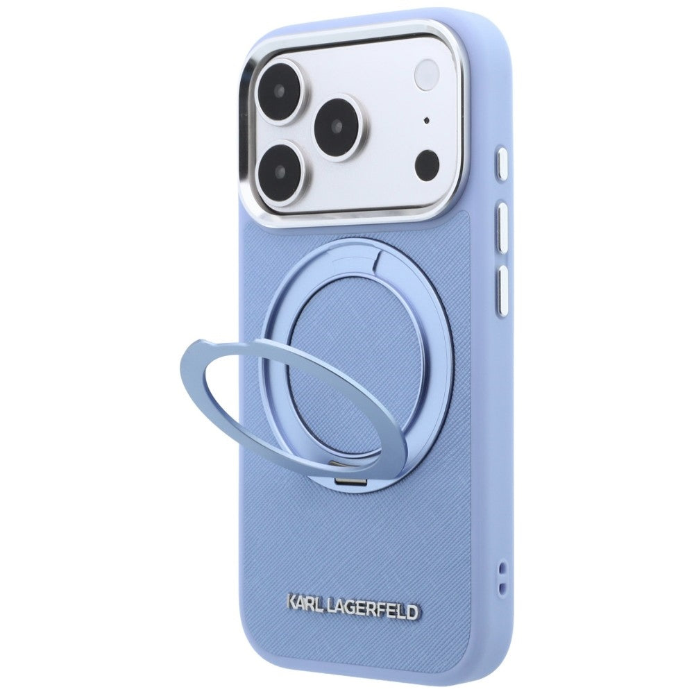 MagSafe Case for Apple iPhone 18 Pro / 17 Pro, Karl Lagerfeld, Ring Stand 360 Saffiano, Blue