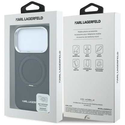 MagSafe Case for Apple iPhone 18 Pro / 17 Pro, Karl Lagerfeld, Ring Stand 360 Saffiano, Black