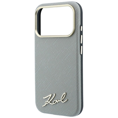 MagSafe Case for Apple iPhone 18 Pro / 17 Pro, Karl Lagerfeld, Saffiano Small Script Metal Logo, Gray Beige