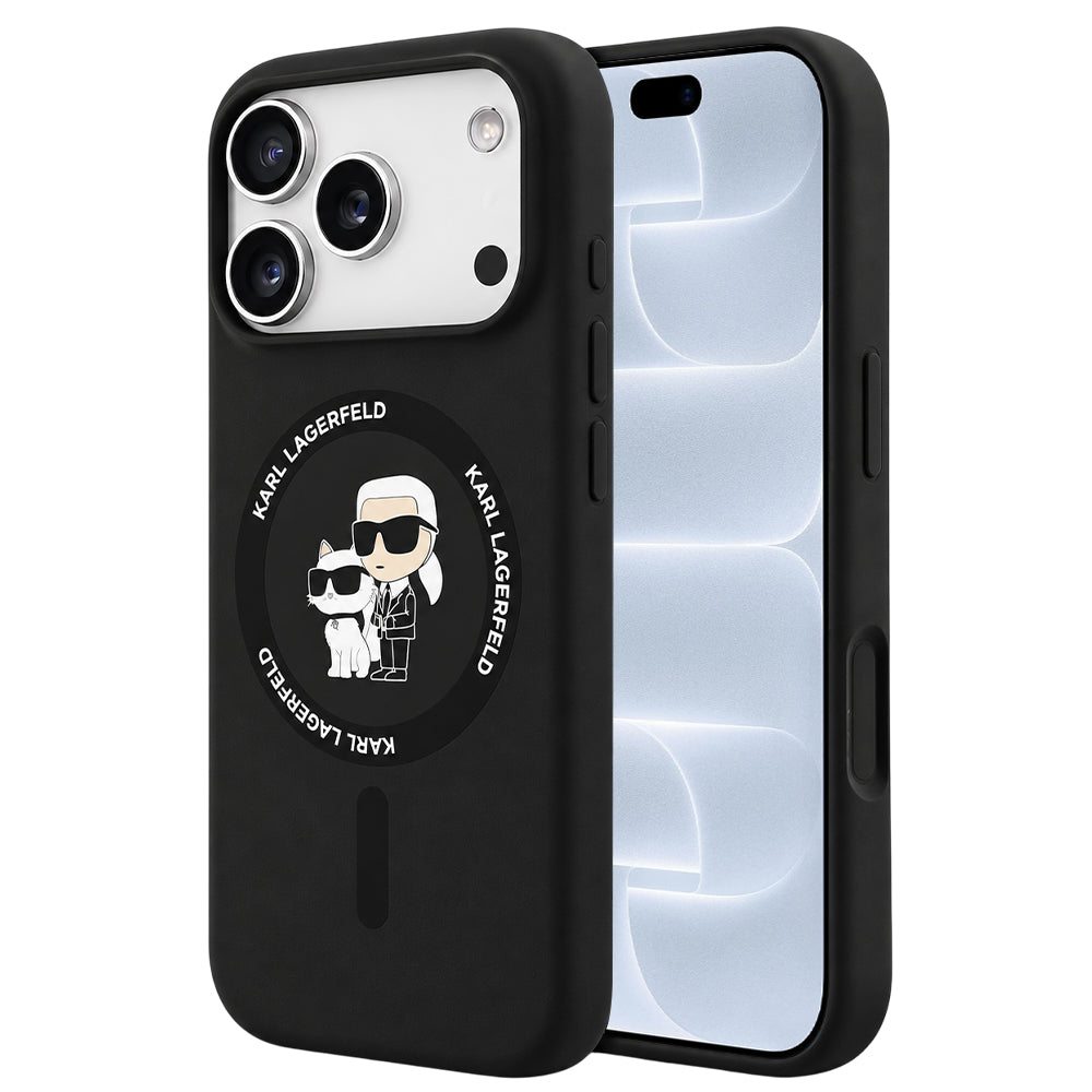 MagSafe Case for Apple iPhone 18 Pro / 17 Pro, Karl Lagerfeld, Silicone Ring Karl & Choupette, Black