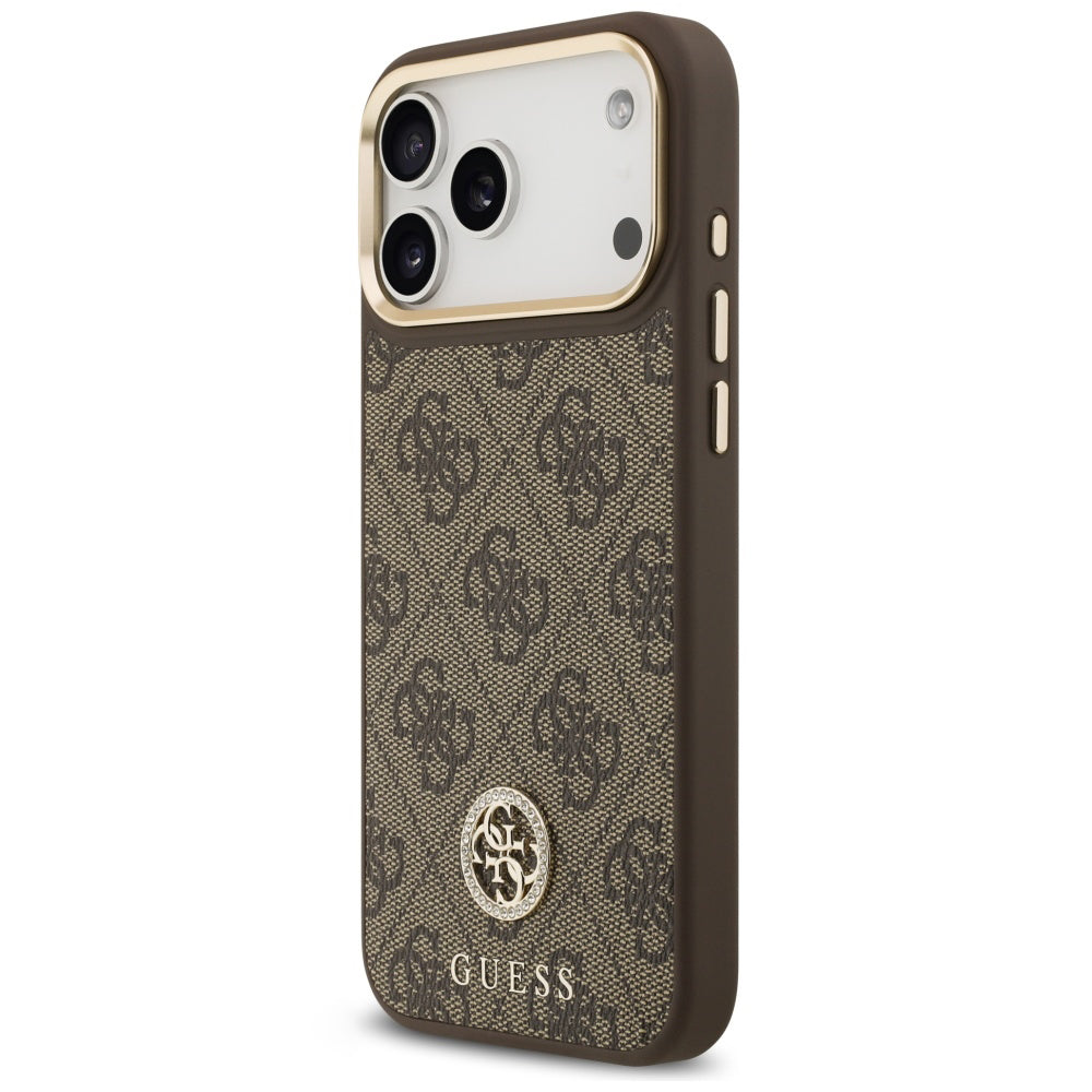 MagSafe Case for Apple iPhone 18 Pro Max / 17 Pro Max, Guess, 4G Strass Logo, Brown