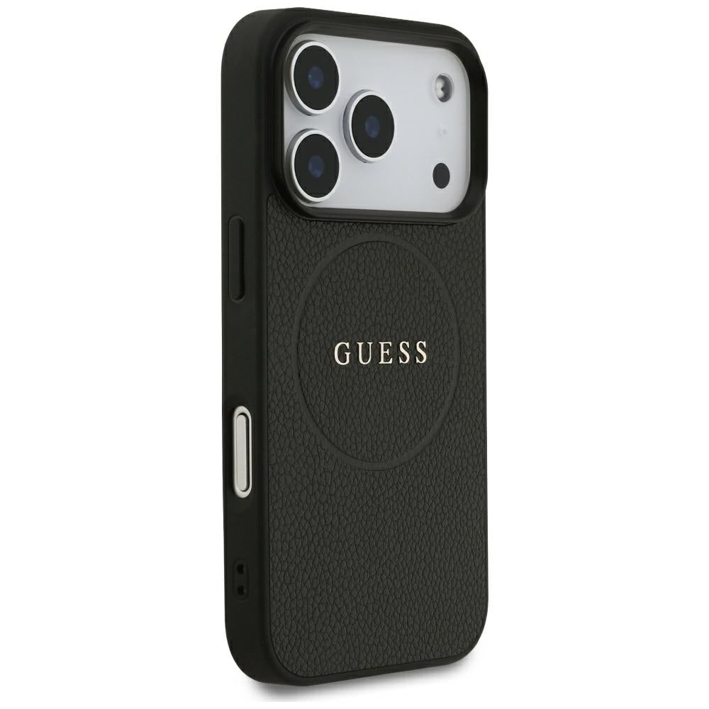 MagSafe Case for Apple iPhone 18 Pro Max / 17 Pro Max, Guess, Grained Gold Ring, Black