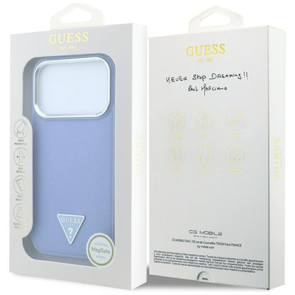 MagSafe Case for Apple iPhone 18 Pro Max / 17 Pro Max, Guess, Grained Triangle Logo, Blue