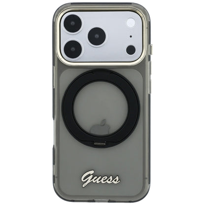 MagSafe Case for Apple iPhone 18 Pro Max / 17 Pro Max, Guess, Ring Stand Script Metal Logo, Black