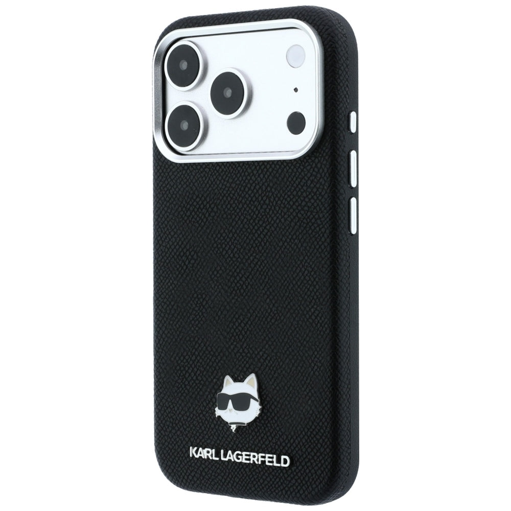 MagSafe Case for Apple iPhone 18 Pro Max / 17 Pro Max, Karl Lagerfeld, Grained Choupette Head Metal, Black
