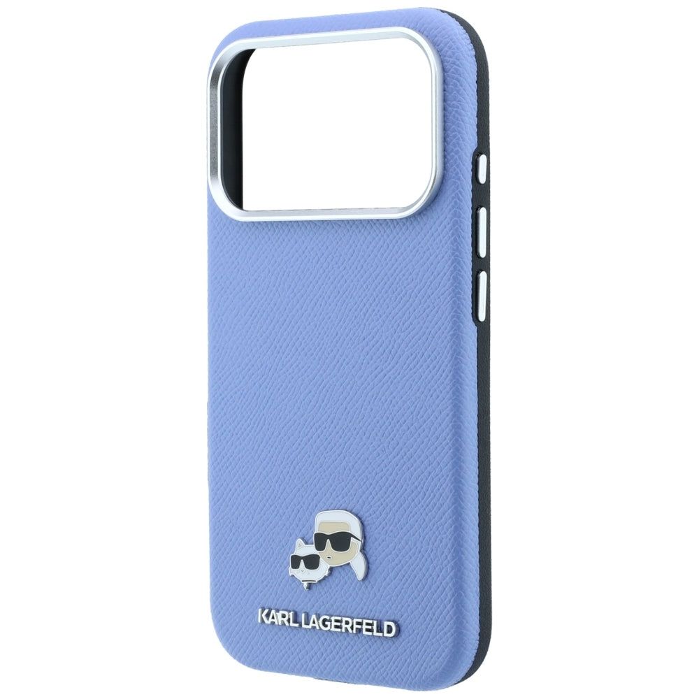 MagSafe Case for Apple iPhone 18 Pro Max / 17 Pro Max, Karl Lagerfeld, Grained Karl & Choupette Head's Metal, Blue