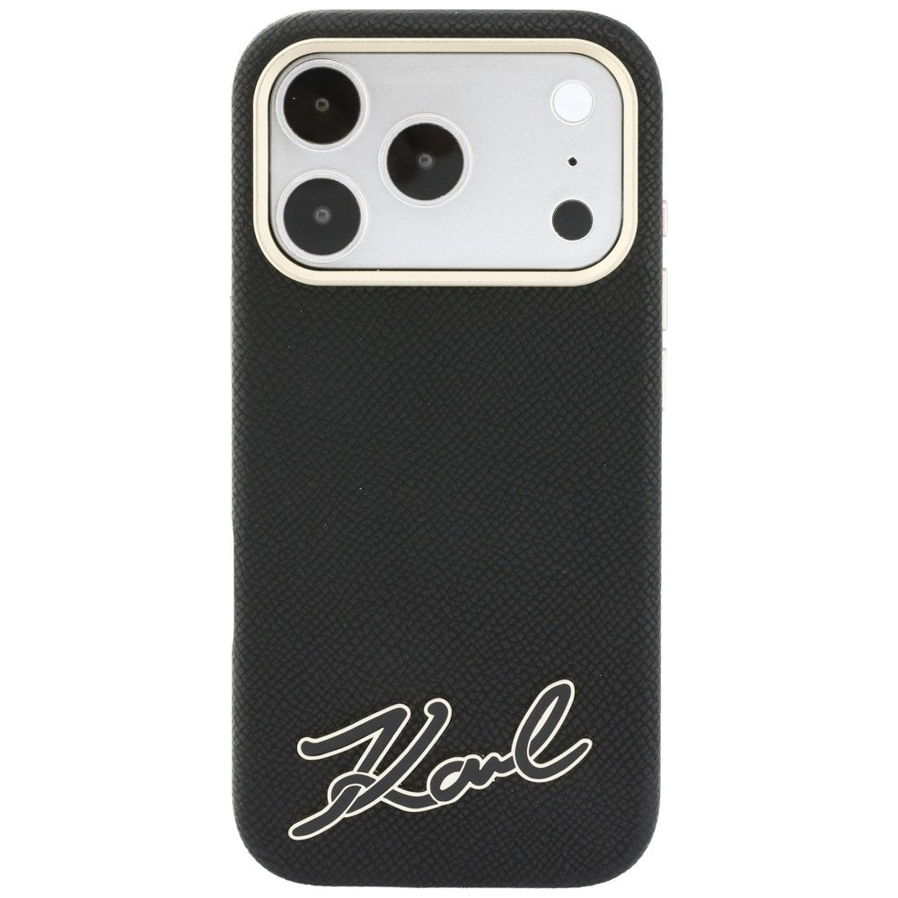 MagSafe Case for Apple iPhone 18 Pro Max / 17 Pro Max, Karl Lagerfeld, Grained Resin Sign Logo, Black