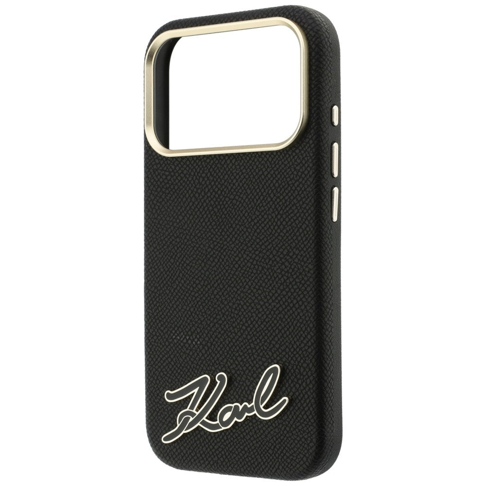 MagSafe Case for Apple iPhone 18 Pro Max / 17 Pro Max, Karl Lagerfeld, Grained Resin Sign Logo, Black