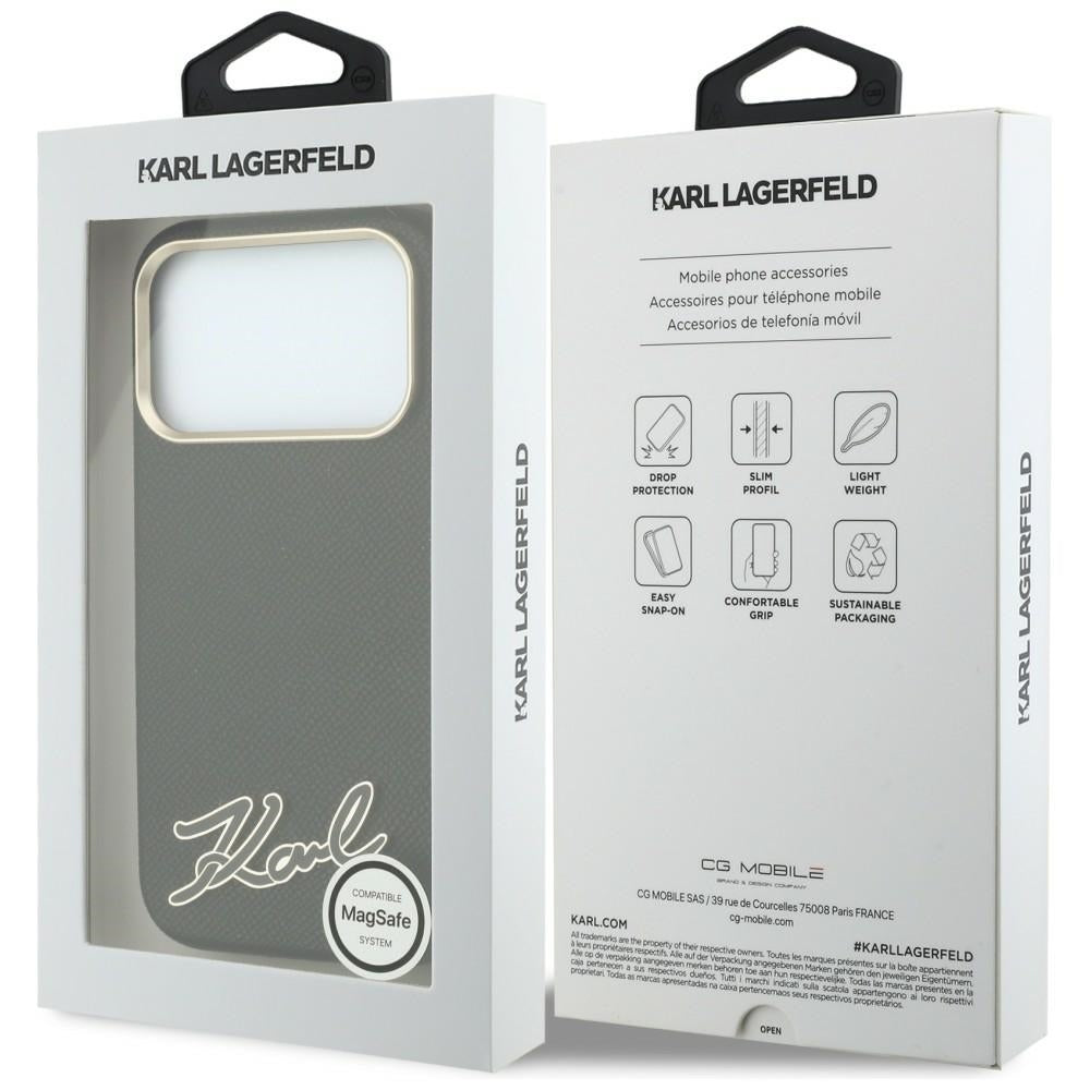 MagSafe Case for Apple iPhone 18 Pro Max / 17 Pro Max, Karl Lagerfeld, Grained Resin Sign Logo, Black