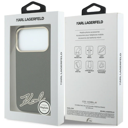 MagSafe Case for Apple iPhone 18 Pro Max / 17 Pro Max, Karl Lagerfeld, Grained Resin Sign Logo, Black