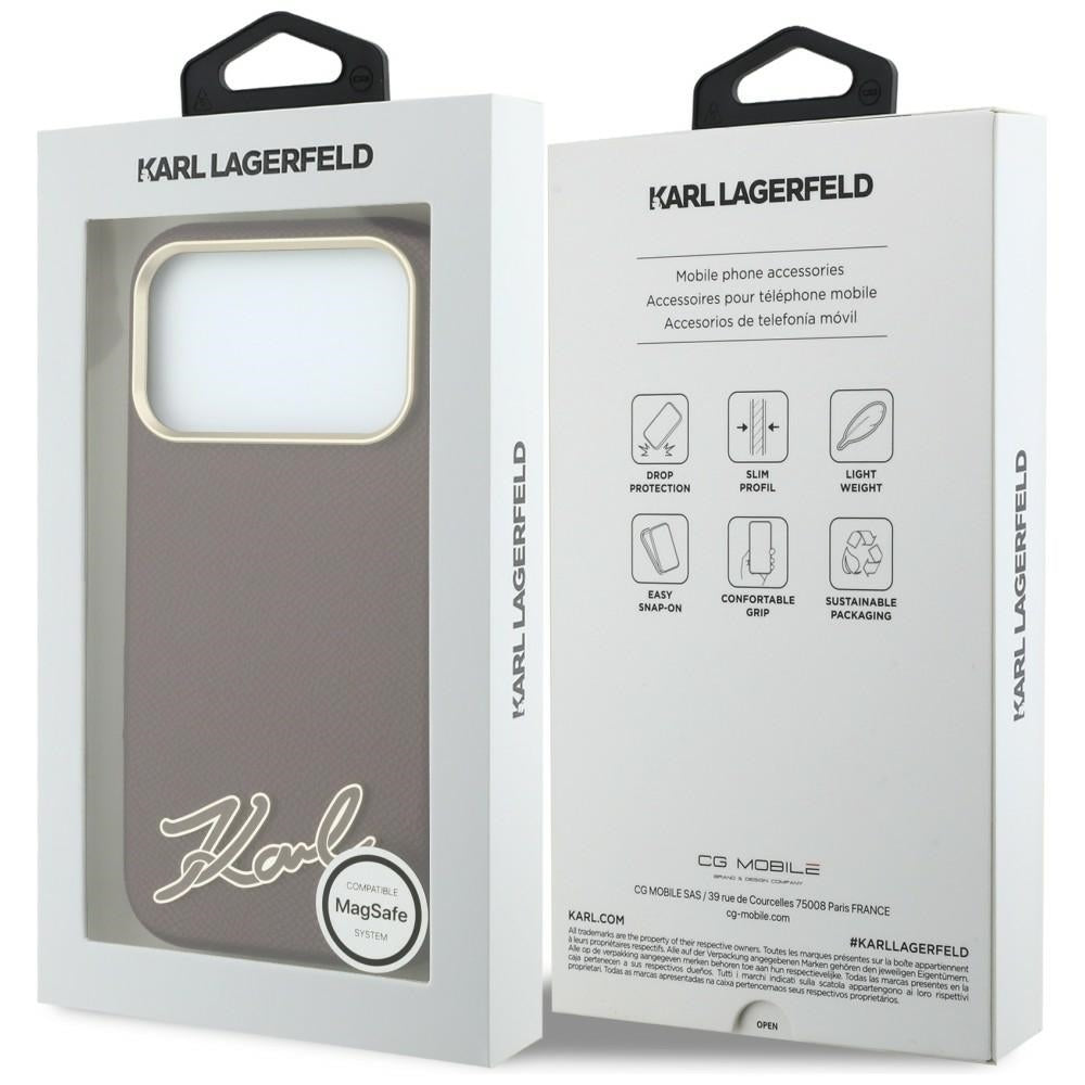MagSafe Case for Apple iPhone 18 Pro Max / 17 Pro Max, Karl Lagerfeld, Grained Resin Sign Logo, Burgundy