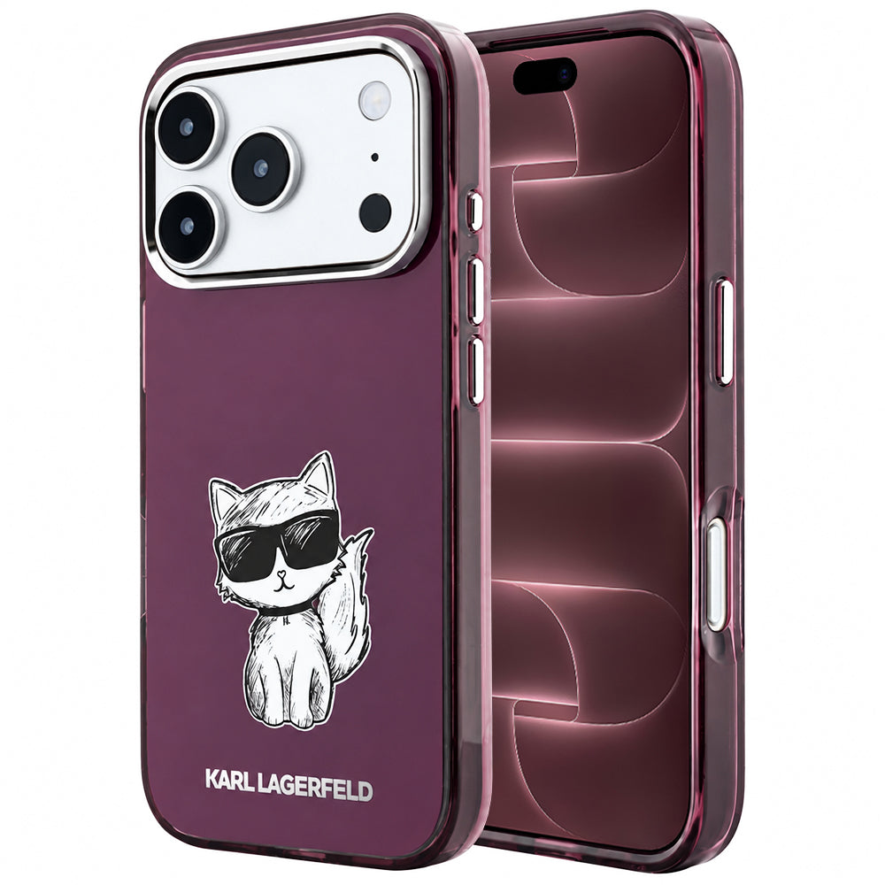 MagSafe Case for Apple iPhone 18 Pro Max / 17 Pro Max, Karl Lagerfeld, IML Choupette Body Sketch Print, Burgundy