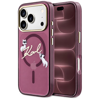 MagSafe Case for Apple iPhone 18 Pro Max / 17 Pro Max, Karl Lagerfeld, IML Choupette Karl Script Logo, Burgundy