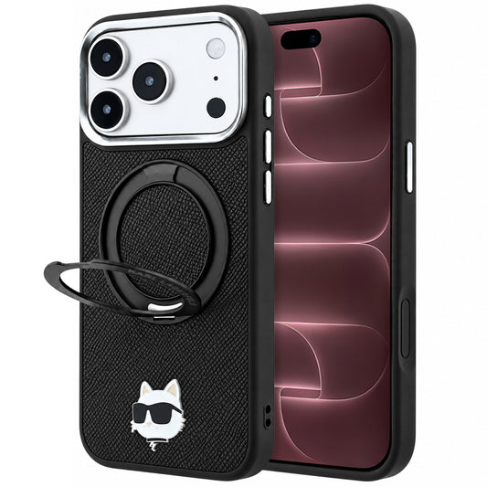 MagSafe Case for Apple iPhone 18 Pro Max / 17 Pro Max, Karl Lagerfeld, Ring Stand 360 Choupette Pin, Black