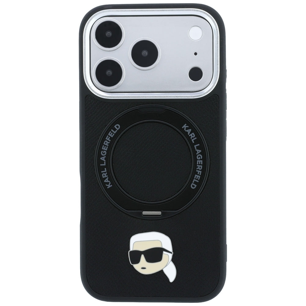 MagSafe Case for Apple iPhone 18 Pro Max / 17 Pro Max, Karl Lagerfeld, Ring Stand 360 Karl Pin, Black