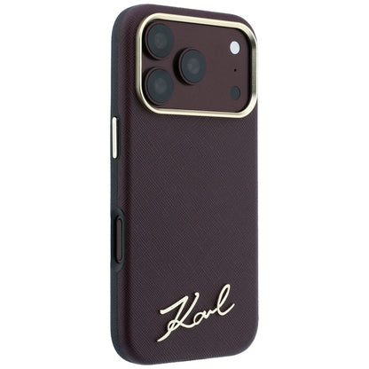 MagSafe Case for Apple iPhone 18 Pro Max / 17 Pro Max, Karl Lagerfeld, Saffiano Small Script Metal Logo, Burgundy