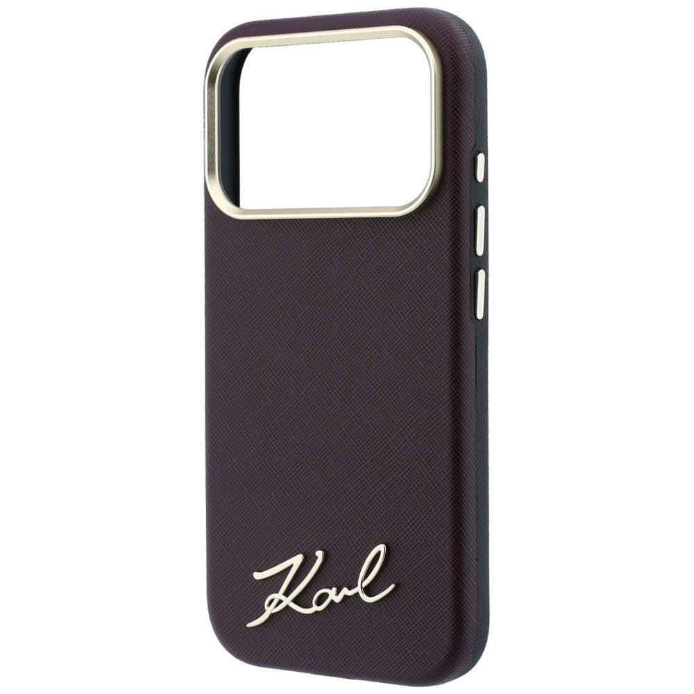 MagSafe Case for Apple iPhone 18 Pro Max / 17 Pro Max, Karl Lagerfeld, Saffiano Small Script Metal Logo, Burgundy