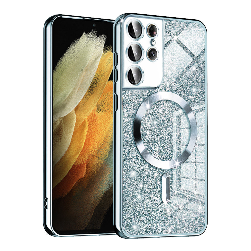 MagSafe Case for Samsung Galaxy S21 Ultra 5G G998, Techsuit, Luxury Glitter, Blue