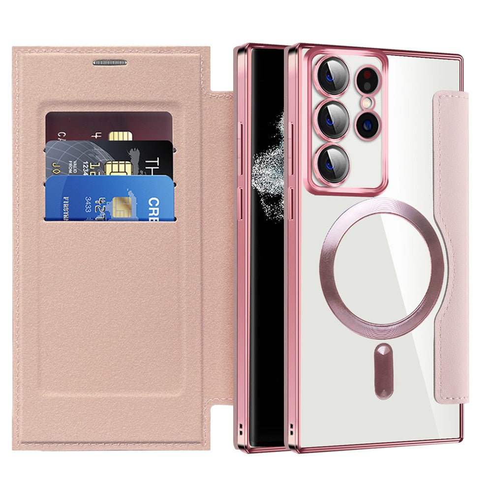 MagSafe Case for Samsung Galaxy S22 Ultra 5G S908, Techsuit, SmartMag Book, Pink