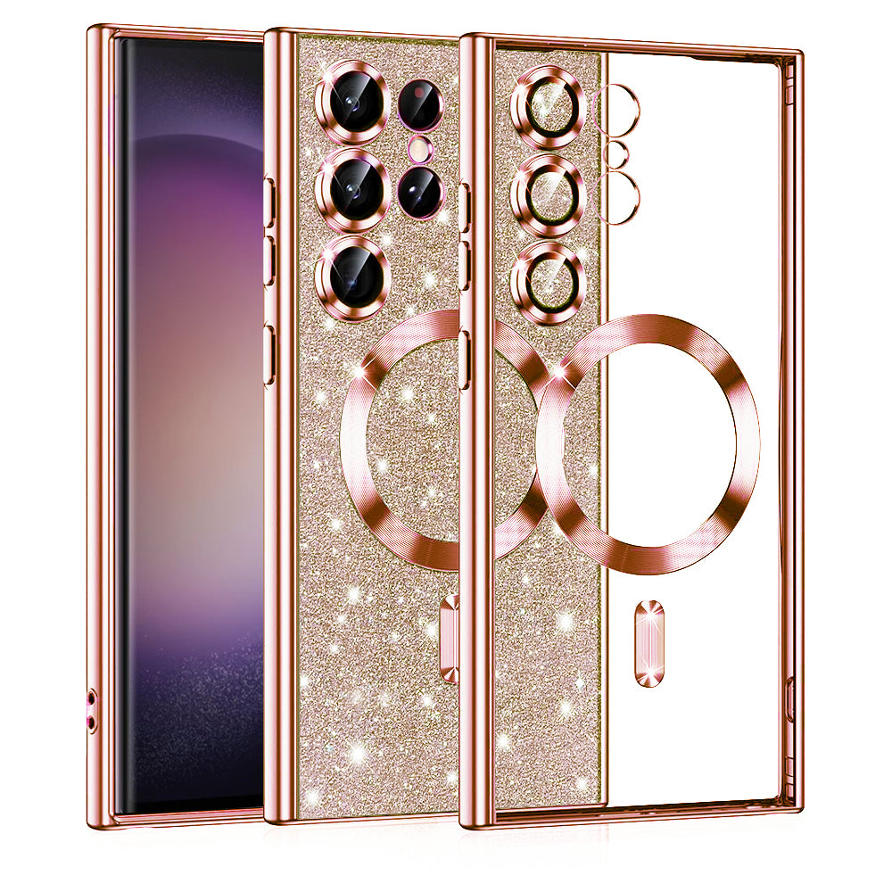 MagSafe Case for Samsung Galaxy S23 Ultra S918, Techsuit, Luxury Glitter, Rose Gold