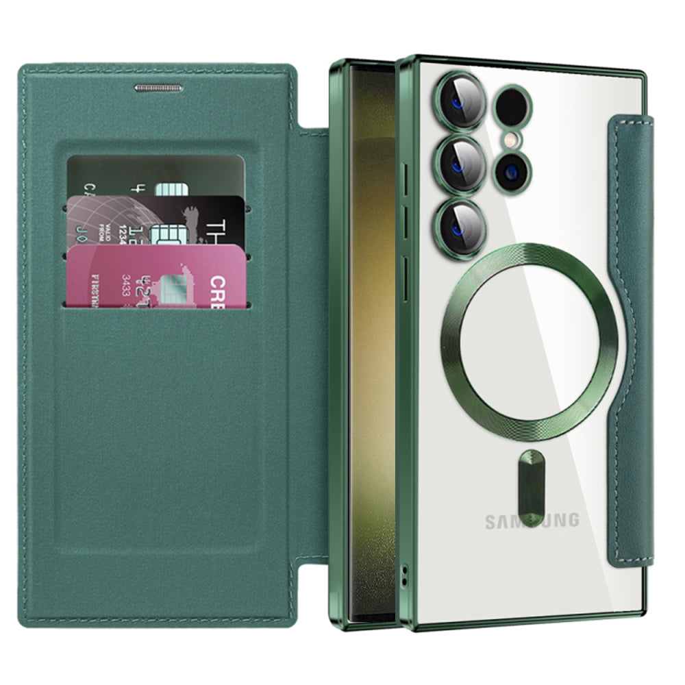 MagSafe Case for Samsung Galaxy S23 Ultra S918, Techsuit, SmartMag Book, Green