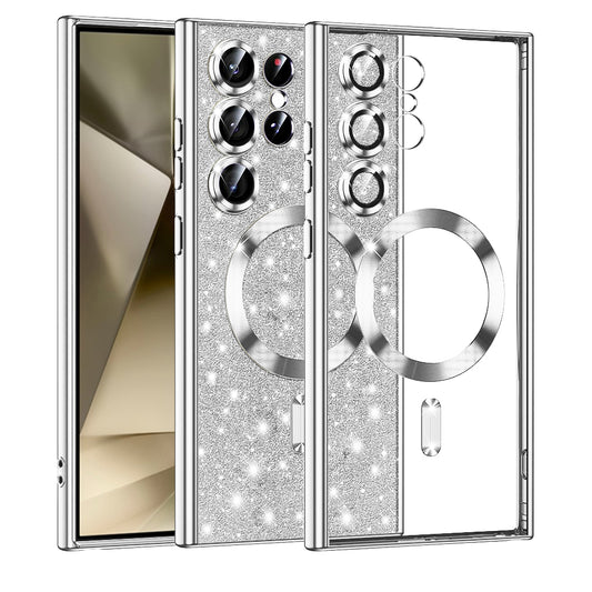 MagSafe Case for Samsung Galaxy S24 Ultra S928, Techsuit, Luxury Glitter, Silver
