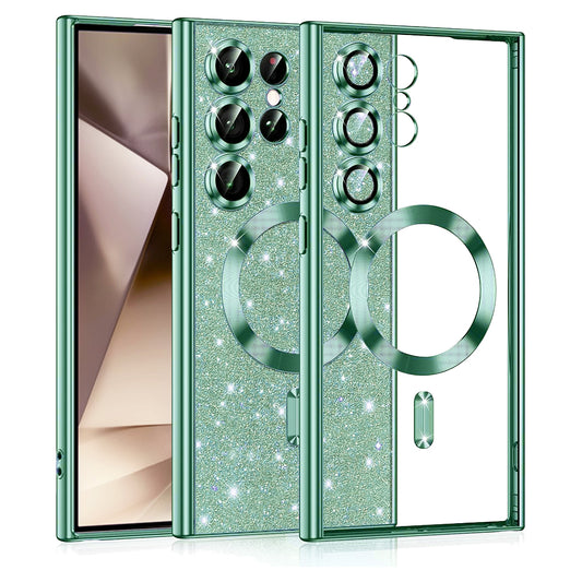 MagSafe Case for Samsung Galaxy S24 Ultra S928, Techsuit, Luxury Glitter, Light Green