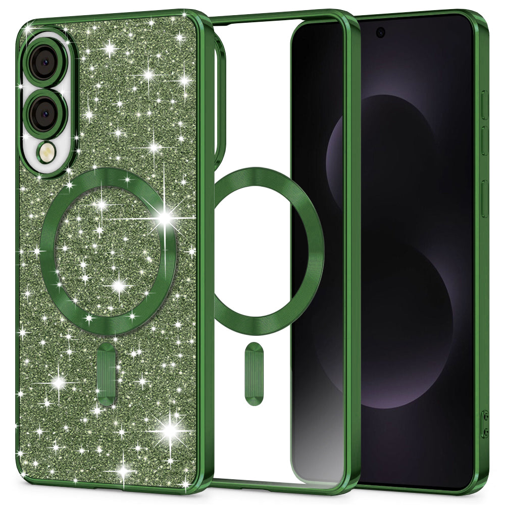 MagSafe Case for Samsung Galaxy S25 Edge S937, Techsuit, Luxury Glitter, Dark Green