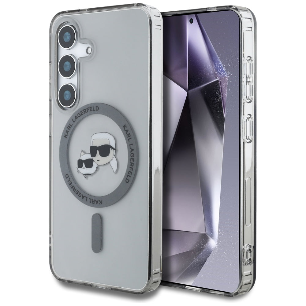 MagSafe Case for Samsung Galaxy S25+ S936, Karl Lagerfeld, IML Metal Karl & Choupette's Heads, Black