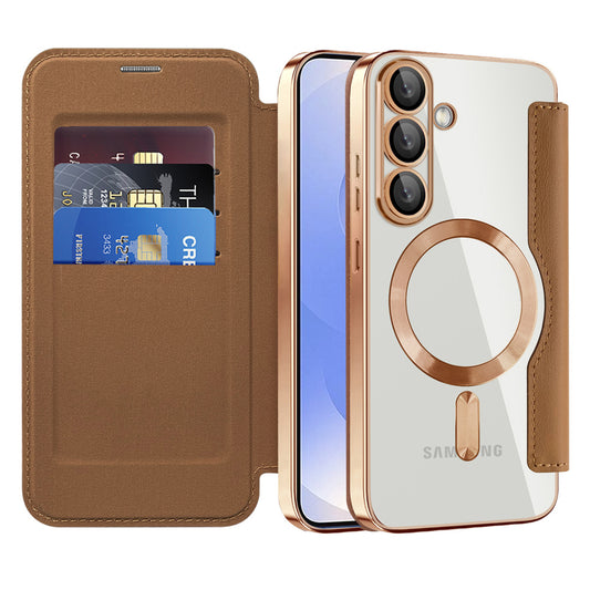 MagSafe Case for Samsung Galaxy S25+ S936, Techsuit, SmartMag Book, Brown