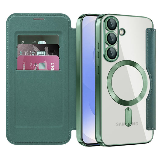 MagSafe Case for Samsung Galaxy S25+ S936, Techsuit, SmartMag Book, Green