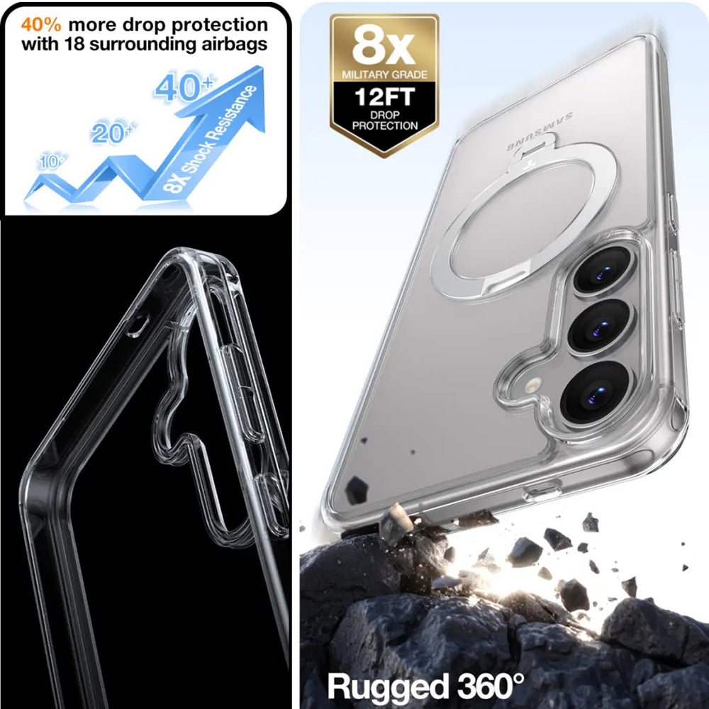 MagSafe Case for Samsung Galaxy S25+ S936, Torras, Ostand Spin, Transparent