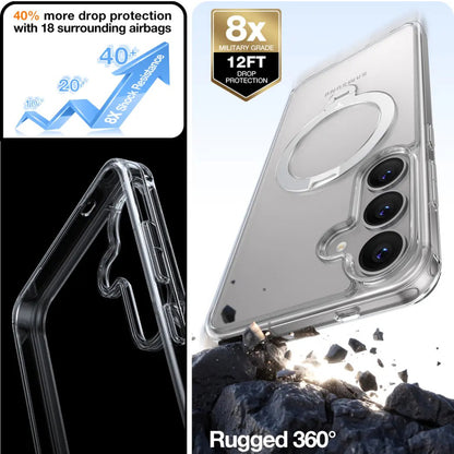 MagSafe Case for Samsung Galaxy S25+ S936, Torras, Ostand Spin, Transparent