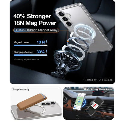 MagSafe Case for Samsung Galaxy S25+ S936, Torras, Ostand Spin, Transparent