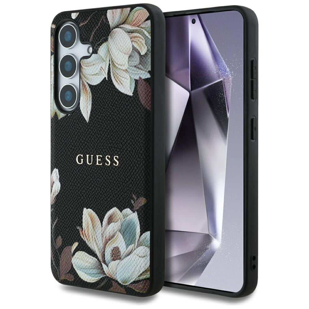 MagSafe Case for Samsung Galaxy S25 S931, Guess, Grained Flowers, Black