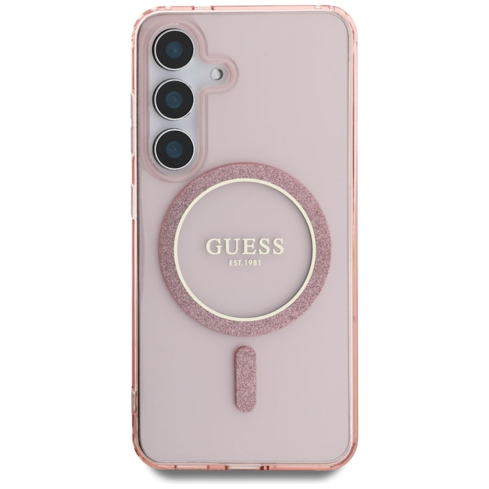 MagSafe Case for Samsung Galaxy S25 S931, Guess, IML Glitter Circle, Pink