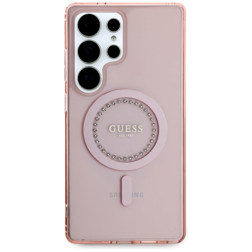 MagSafe Case for Samsung Galaxy S25 Ultra S938, Guess, IML Rhinestone, Pink