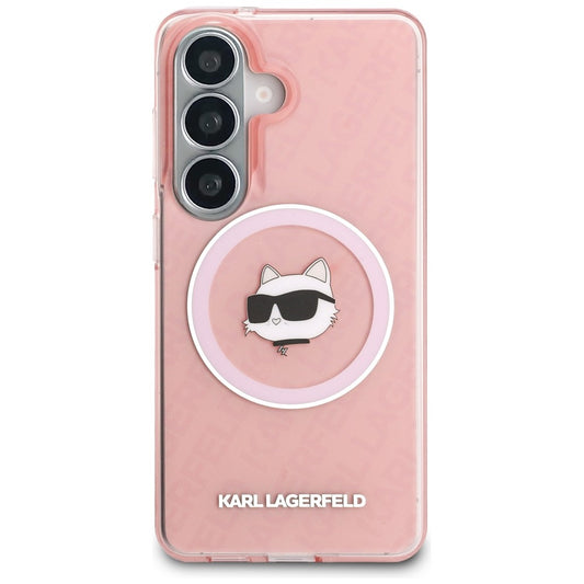 MagSafe Case for Samsung Galaxy S26 Plus S947, Karl Lagerfeld, IML Choupette Head on KL Repeated Logo, Pink