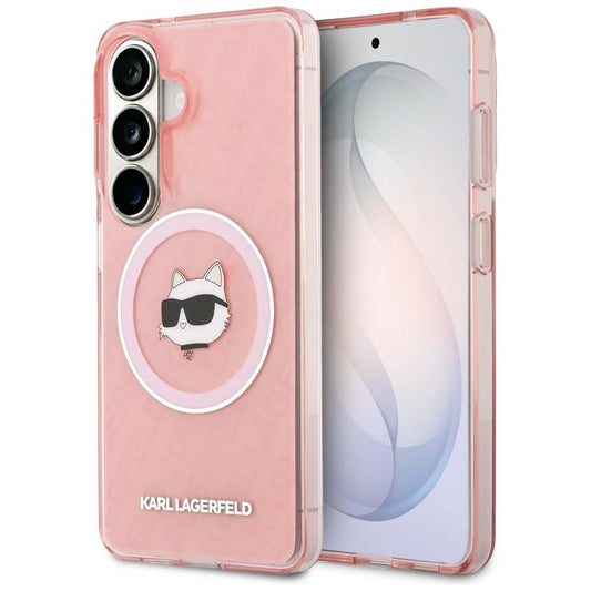 MagSafe Case for Samsung Galaxy S26 Plus S947, Karl Lagerfeld, IML Choupette Head on KL Repeated Logo, Pink