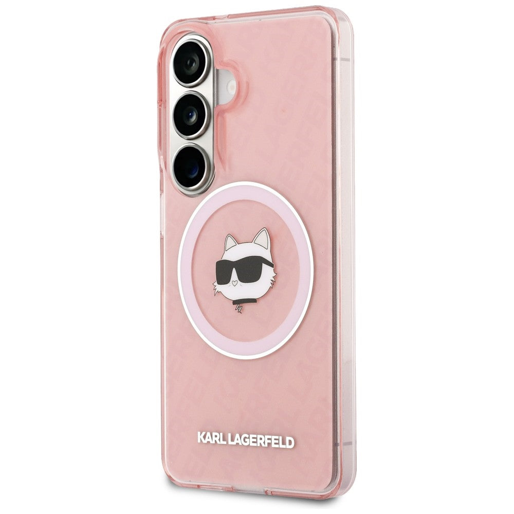 MagSafe Case for Samsung Galaxy S26 Plus S947, Karl Lagerfeld, IML Choupette Head on KL Repeated Logo, Pink